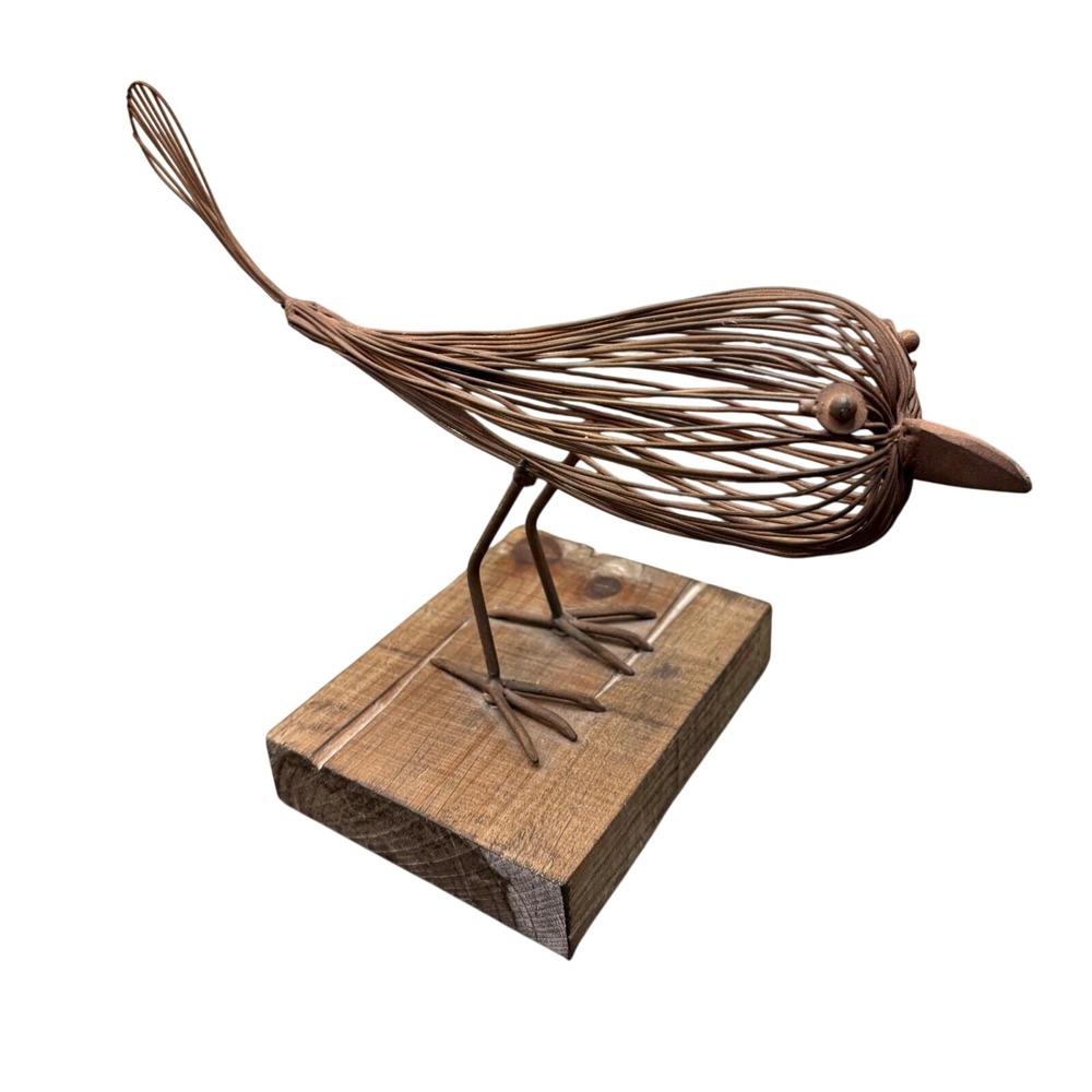 Cyan Design Wire Bird Sculpture on Black Wood Base Iron Metal Art Figurine